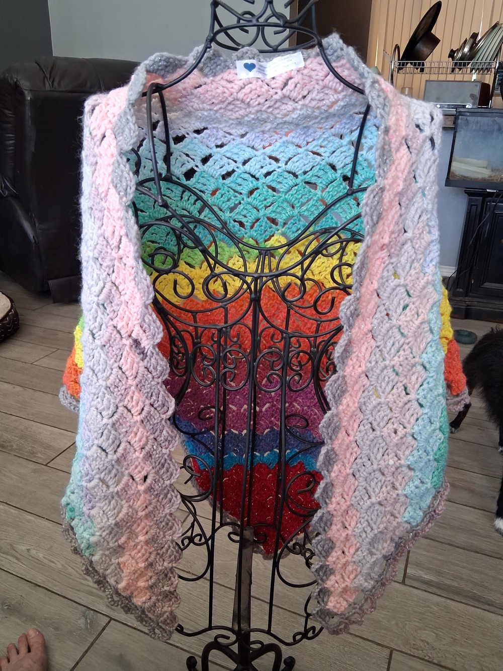 Handmade Multicolor Kids Crochet Shawl - Pastel Pink Trim